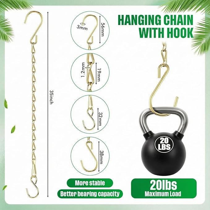 EBOOT 2 Pcs Hanging Chain for Bird Feeders, Planters, Lanterns and Ornaments(35 Inch,Gold)