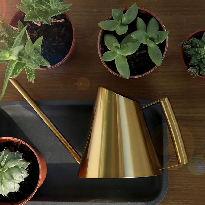 13.6 oz Watering Can Indoor Plants Stainless Steel Plant Waterer Watering Pot Sprinkle Pot Garden Flowers Plants Flower Tool Gold Watering Can with Long Spout (400ml)