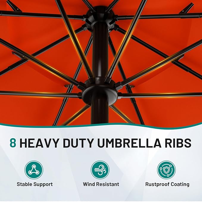 AreShark 9FT 3-Tiers Patio Umbrella with Valance, Outdoor Umbrellas with Crank/Tilt, Table Market Umbrella Vented w/ 8 Sturdy Ribs for Garden, Deck, Backyard, and Pool, Orange