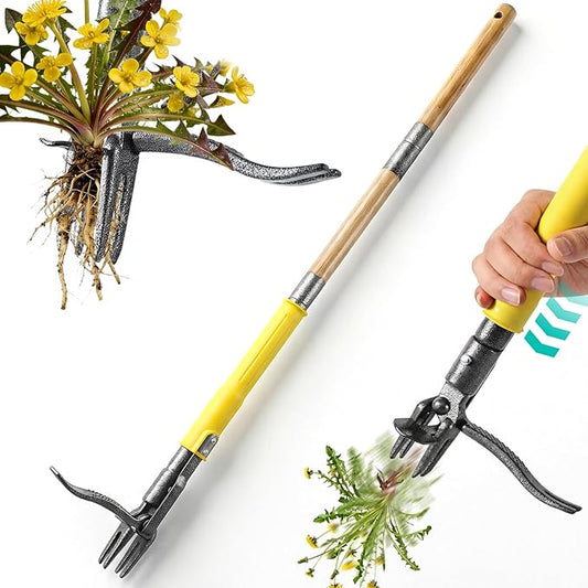 Weed Puller Tool Stand Up with Slide-Release Ejection, Reinforced Steel Weeder with 3-Section Long Handle, No-Touch Cleaning for Lawn & Garden, Heavy Duty No Bend Weeding Tool for Dandelions, Thistles