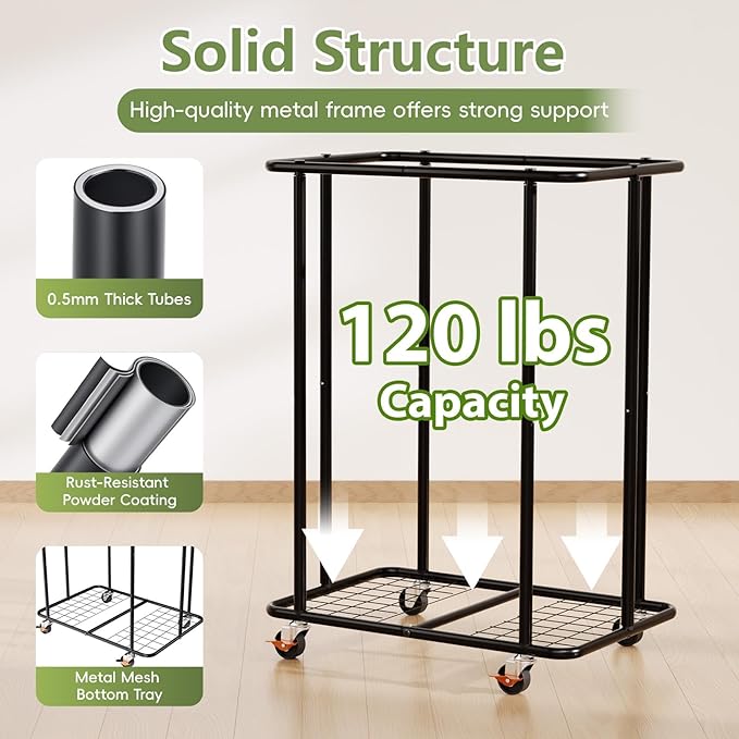 Laundry Hamper with Wheels and Lid, 200L Large Rolling Laundry Basket Black | Heavy Duty Clothes Organizer, Sturdy Metal Frame, Lockable Swivel Casters, Removable Bag, For Bedroom, Bathroom, Laundry Room