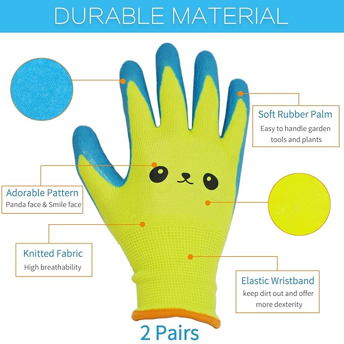 Kids Gardening Gloves for Ages 2-12 Toddlers, Youth, Girls, Boys, Children Garden Gloves for Yard Work (Size 4 for 7, 8 Year Old)
