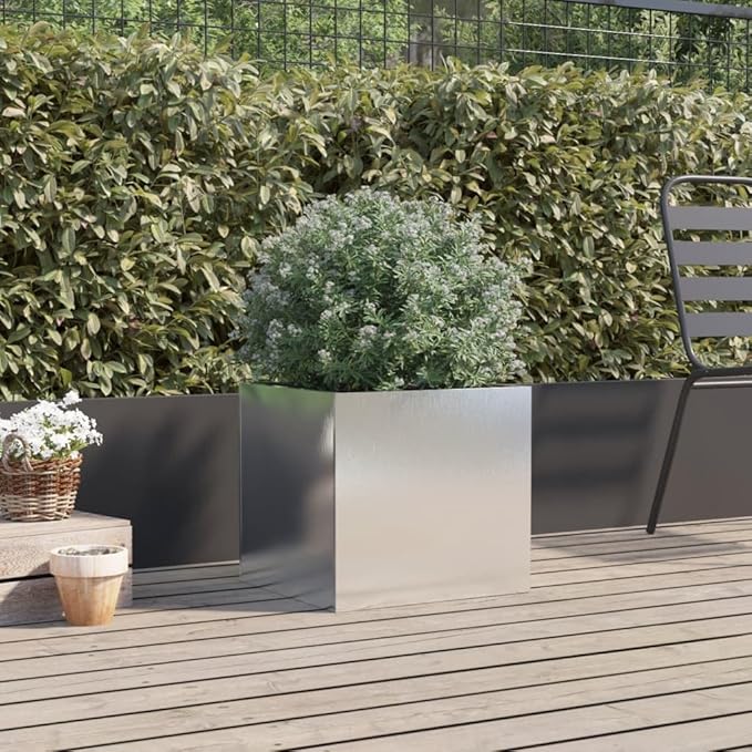 Stainless Steel Planter Silver Medium Durable Rust-Resistant Modern Design for Indoor Outdoor Plants Balcony Terrace Patio