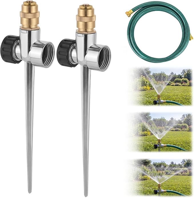 Lawn Sprinkler with Hose for Yard, 2 Pack Coverage Metal Water Sprinklers with Adjustable Brass Nozzle 10 FT Garden Hose Set for Yards Garden Vegetable Small/Medium Lawn Irrigation