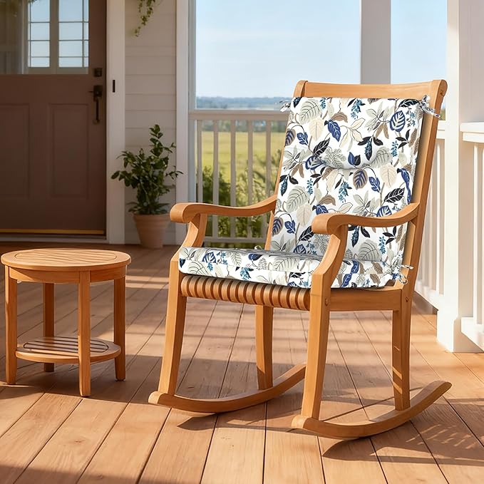 DYTXIII Outdoor High Back Chair Cushions Set of 2, 44x20 in Water Repellent Patio Seat Cushions with Elastic Sponge, All Weather Cushions for Rocking, Dining Chairs, Patio Furniture - Leaves Beige