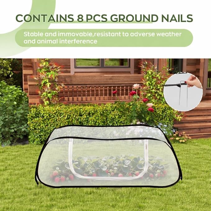 Pop Up Raised Garden Bed Cover -45''x22''x18'' Instant Plant Protection Against Bird, Pests & Squirrel，Plant Net Cover for Raised Bed with Zipper Door for Protecting Vegetable Row