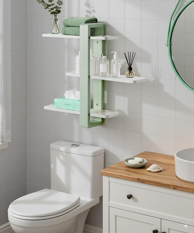 SUMGAR Floating Shelves for Wall Green, 3 Tier Adjustable Large Shelf Unit | 20 Inch All Pine Wood, Decorative Shleving, Plants Photos Display, for Living Room, Bedroom, Office, Bathroom