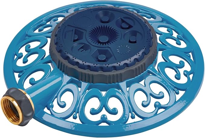 Melnor 65102-AMZ Sprout Metal 8-Pattern Sprinkler and QuickConnect Product Adapter Amazon Bundle, Blueberry Blue