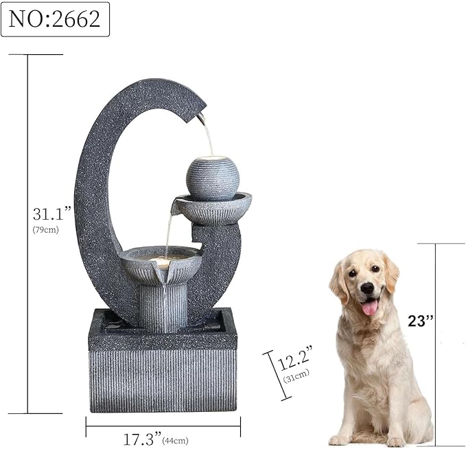 Qingyinge 31'' H Modern Outdoor Fountain Resin Outdoor Garden Fountains with Contemporary Design LED Light for Garden, Patio, Deck, Porch, Backyard and Home Art Decor
