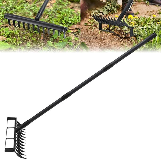 Garden Hoe & Stirrup Hoe, 2-in-1 Weed Puller Gardening Tools with 76" Heavy Duty Long Adjustable Handle, 12 Teeth Hula Garden Hoe with Rake for Weeding, Cultivating, Loosening Soil, Digging & Raking