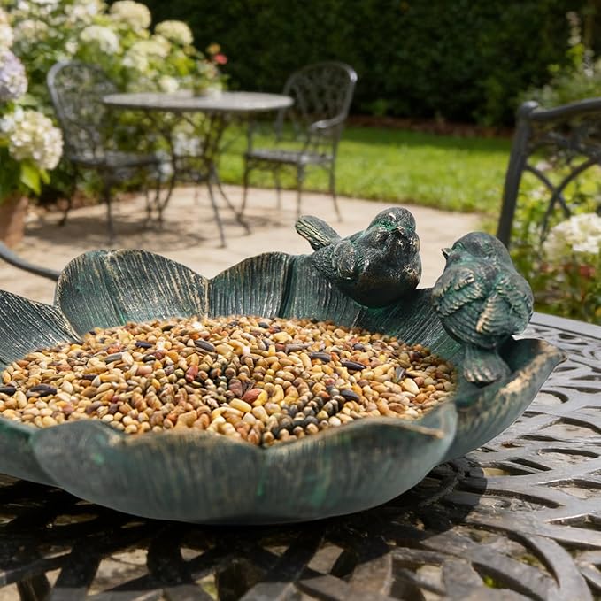 Bronze Bird Baths for Outdoor Decorative Bird Water Feeder Birdbath Bowl Brass Bird Figurines Tray Birdfeeder Garden Decor Patio Balcony Porch Yard Decorations Gift for Mom Grandma