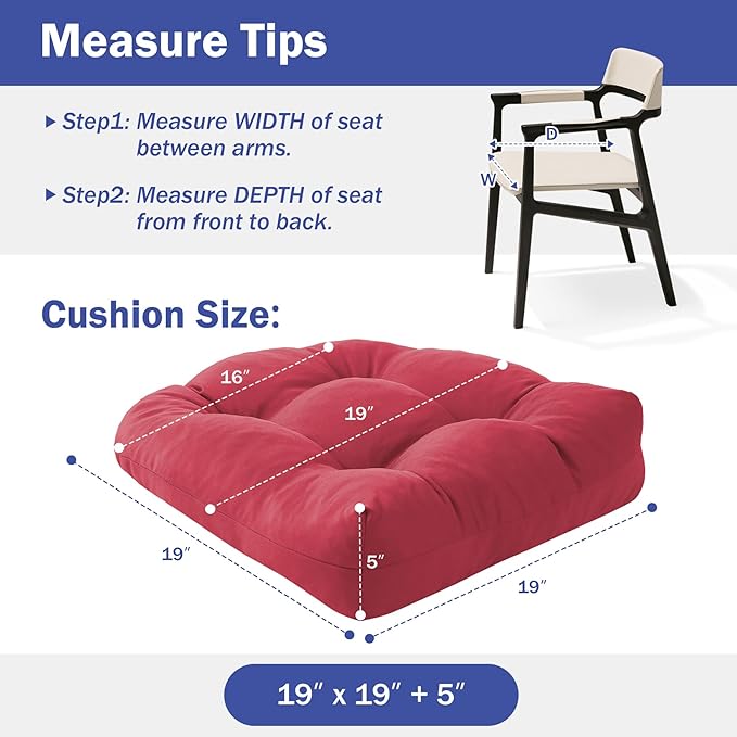 IPYNBAP Outdoor Chair Cushions Set of 2, Patio Chair Cushions with Ties, 19x19+5” Tufted Outdoor Seat Cushions, Waterproof Patio Furniture Cushions, Outdoor Dining Chair Pads, Burgundy (Pack of 2)