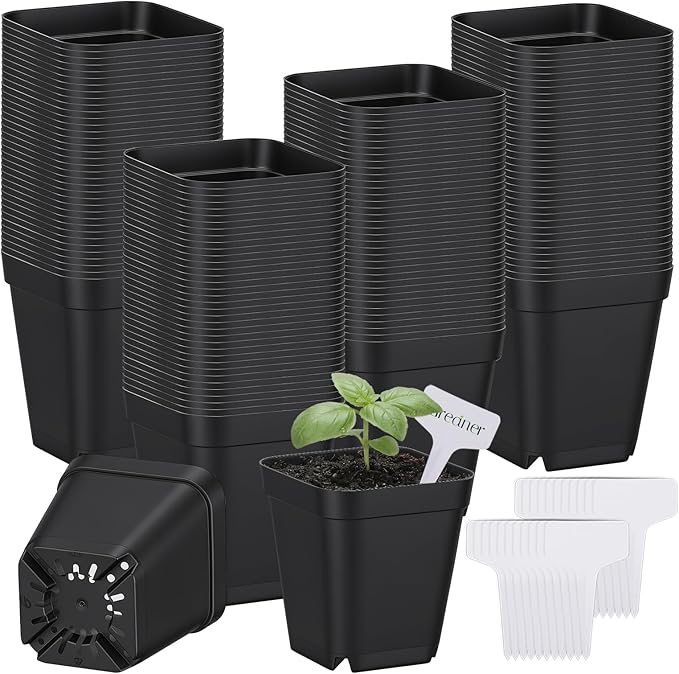 GREANER 120PCS Nursery Pots for Plants, 2.7 Inch Seed Starting Pots with 20 Packs Plant Labels, Durable Planting Pots for Indoors and Outdoors(Black)