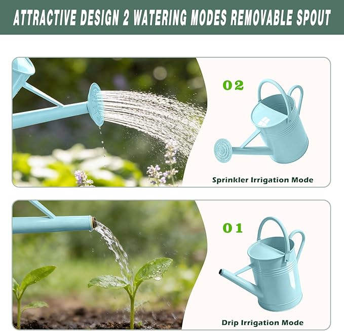 6.5L Blue Metal Watering Can for Outdoor & Indoor Plants, Galvanized Steel Metal Water Can with Removable Spout, Movable Top Handle, Rust-Resistant Watering Pot for Garden, Lawn, Flowers