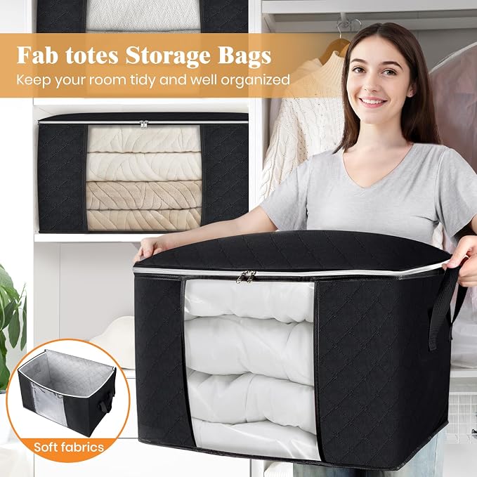 Fab totes 90L Clothes Storage, Foldable Thick Fabric Blanket Storage Bags