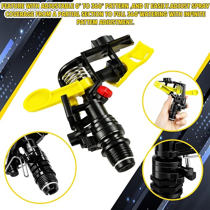 Honoson 1/2 Inch Plastic Impact Sprinklers Heads Adjustable 0-360 Degree Pulsating Oscillating Watering Sprinkler Head for Garden Law Grass Yard Irrigation Supplies(4 Pcs,Yellow)
