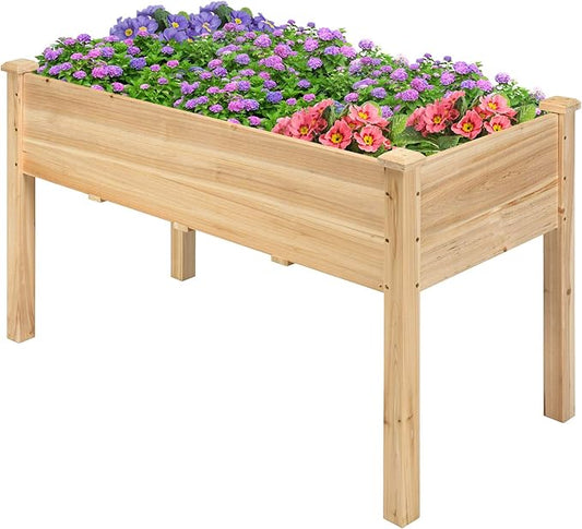 S AFSTAR Raised Garden Bed, Elevated Wooden Planter Box, 49.5”L x 23.5”W x 30”H, Outdoor Gardening Planting Bed for Vegetables, Flowers & Herbs Grow, Great for Backyard Patio Lawn (Natural)
