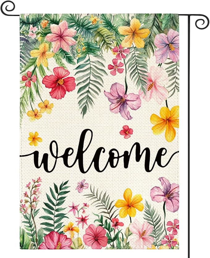 AVOIN colorlife Spring Summer Plumeria Flowers Garden Flag 12 x 18 Inch Double Sided, Seasonal Welcome Yard Outdoor Flag