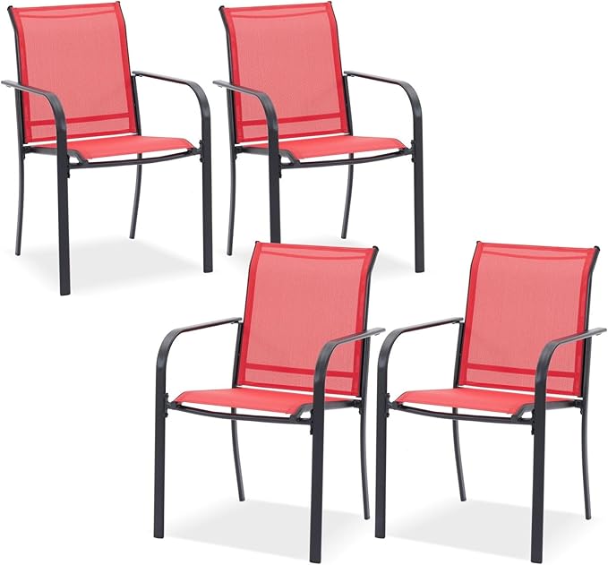 DIFY Patio Dining Chairs Set of 4, Stackable Outdoor Metal Chairs for Garden, Porch and Lawn, Red
