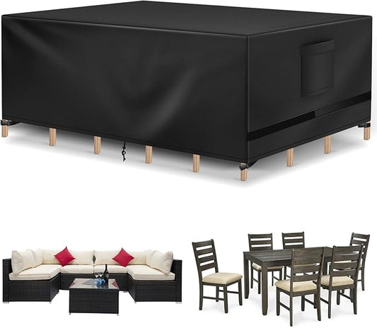 Richwon Patio Furniture Covers, Outdoor Table Covers, Waterproof Rectangle, Heavy Duty, 128"L x 84"W x 28"H, Black