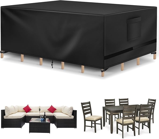 Richwon Patio Furniture Covers - Waterproof Rectangle, Heavy Duty for Outdoor Sectional Set 74"L x 47"W x 28"H, Black