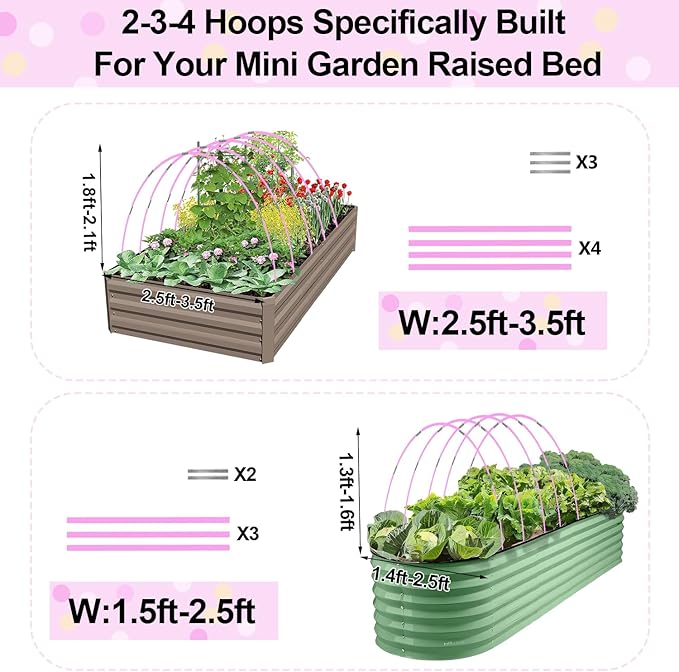 Garden Hoops 120pcs, Sunwuk Greenhouse Hoops for 2.5-5.5ft Wide Raised Bed, 24 Sets of 7.2ft Long Super Bendable Fiberglass Rods, Raised Planter Box Kit and Mini Greenhouse for Row Cover (M Size)