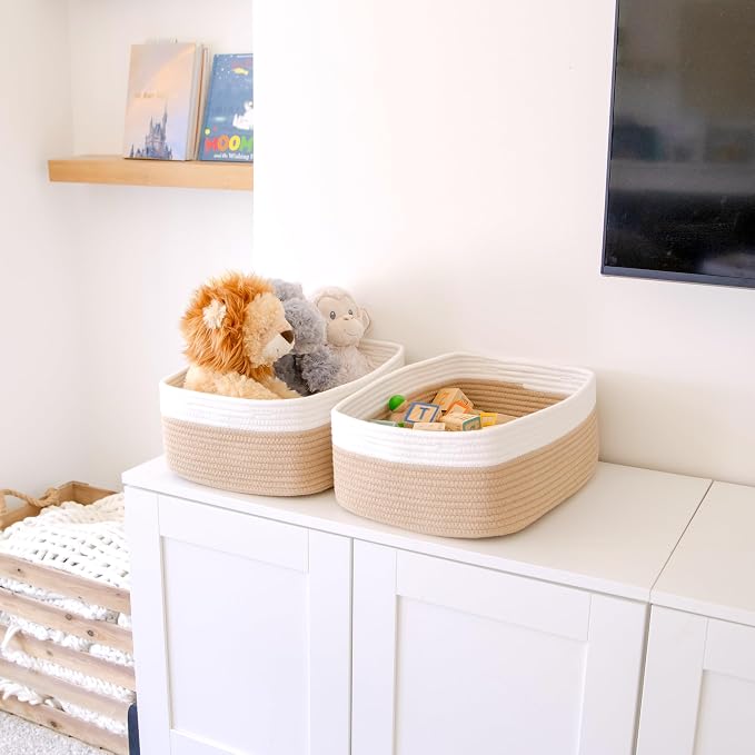 Woven Rope Baskets for Organizing, 3 Pack, 15.5 x 11 x 5.5" Storage Bins