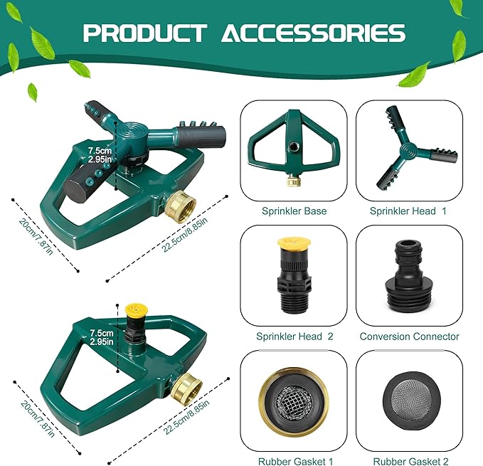 Sprinkler for Yard, Rotating Garden Sprinkler for Large Area Coverage, Lawn and Yard Adjustable Sprinklers
