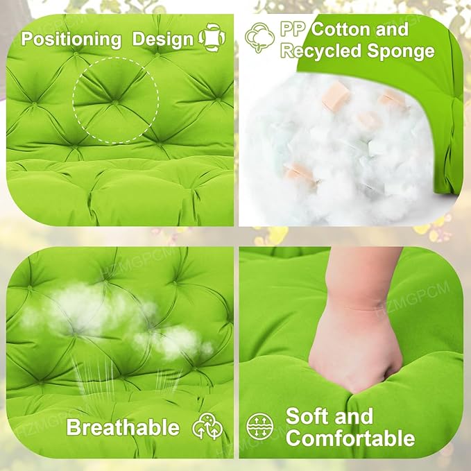Extra Thick 5" Waterproof Porch Swing Cushions Outdoor 60 inch Swing Cushions 3 Seater Replacement with Backrest and Ties for Outdoor Furniture Patio Bench Garden (Green)