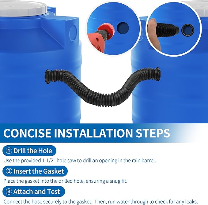 NBPLUS Rain Barrel Hose Connector Kit, linking Rainwater Overflow Barrels, Includes Hole Saw, Gaskets & Downspout Extension Diverter Adapter Accessories Parts Leak-Free Connection