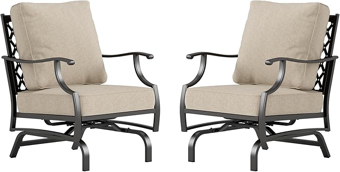 SUNSHINE VALLEY Metal Outdoor Patio Rocker Chairs Set of 2 with 5.75" Extra Thick Cushion, 2 Piece High Back Rocker Patio Chairs All Weather Outdoor Furniture Seating for Deck Porch Backyard, Beige