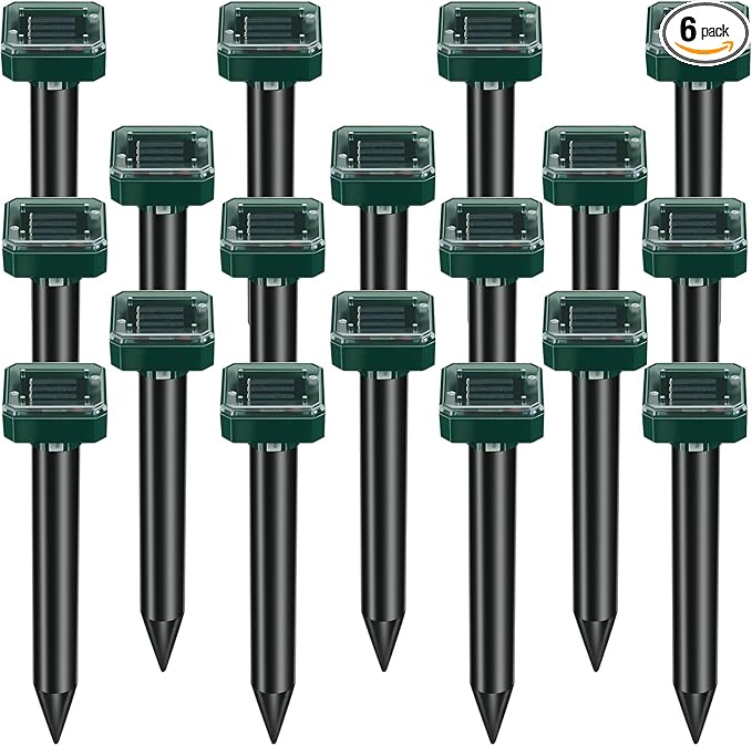 6 Pcs Mole Repellent for Lawns Solar Powered Mole Repeller Ultrasonic Gopher Repellent Waterproof Outdoor Snake Stakes Spikes for Yard Garden Gophers Groundhogs Voles Rodent (Small)
