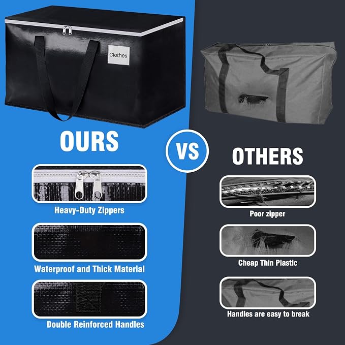 Heavy Duty Moving Bags, Extra Large Storage Bags, 76L, 4-Pack, Black