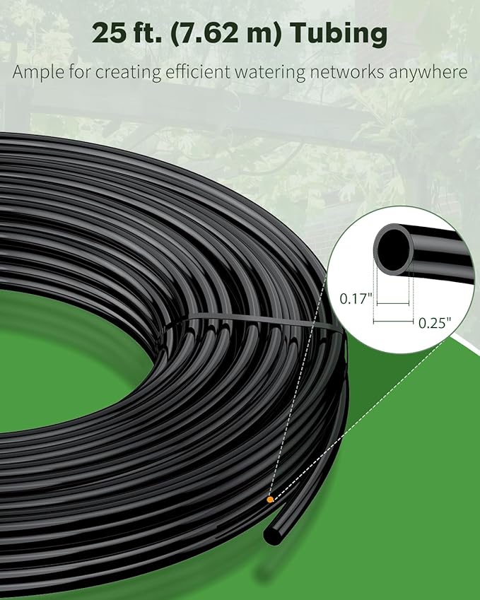 Pawfly 25 ft. Drip Irrigation Tubing, 1/4 Inch Blank Distribution Tubing for Drip Irrigation System, PVC Drip Irrigation Line Hose Roll, Drip Irrigation Part for Garden Watering, Black