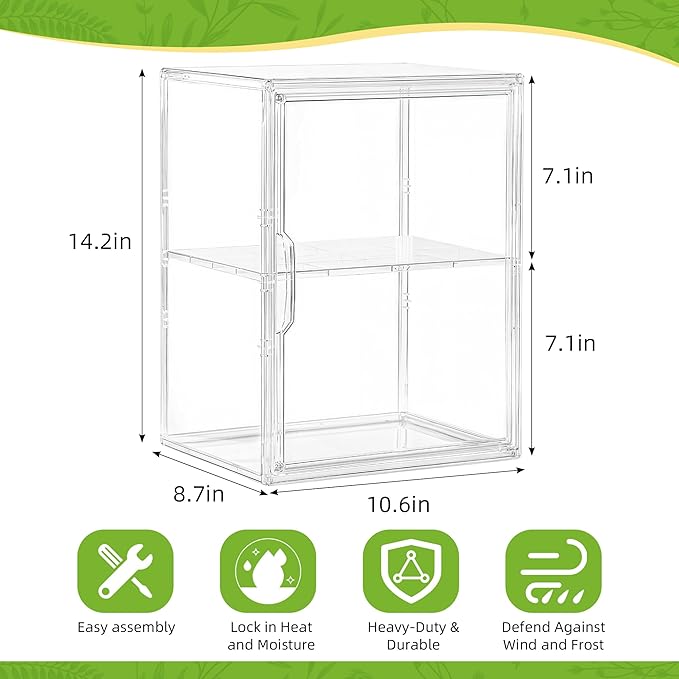 2-Tier Mini Greenhouse Indoor, Clear Stackable Tabletop Greenhouse with Magnetic Door,Small Greenhouse for Garden Plant Seed Starting,Home&Garden,1 Pack