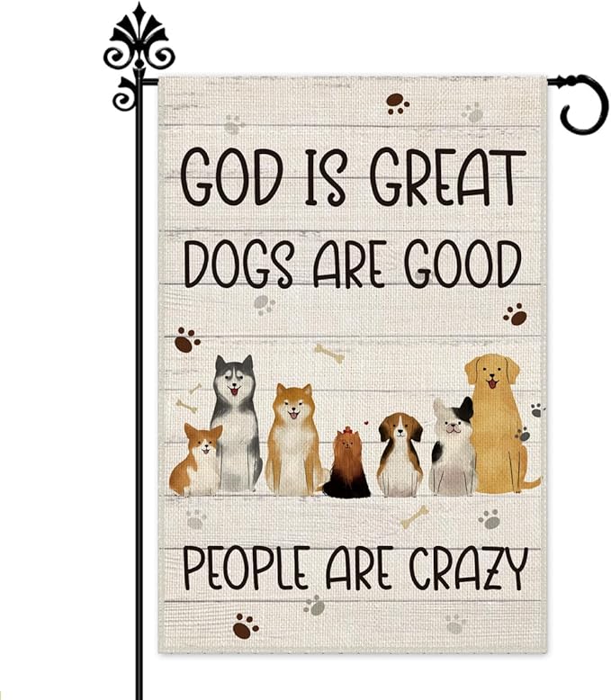Hafhue God is Great Dogs Are Good Welcome Garden Flag, Holiday Yard Outdoor Farmhouse Lawn Exterior Porch Decor, Garden Flag with Dog, Cute Husky Shiba Inu Yard Flag Gift for Dog Lovers