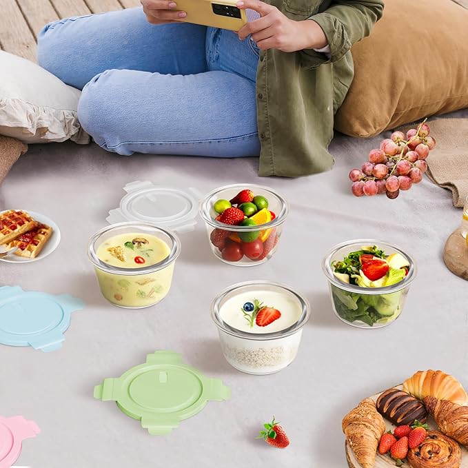 2 Cup/16oz Round Glass Meal Prep Containers with Airtight Lids, 6 Pack