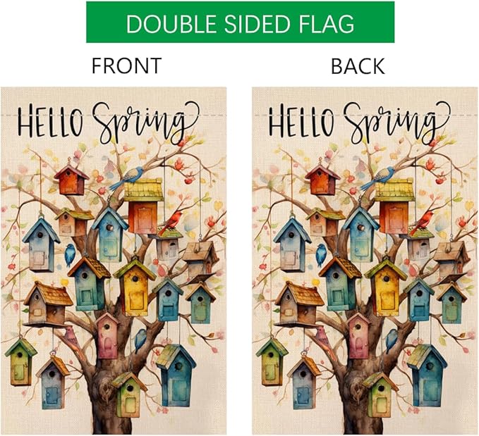 BLKWHT Spring Bird Garden Flag 12x18 Vertical Double Sided Floral Tree Farmhouse Holiday Outside Decorations Burlap Yard Flag BW578