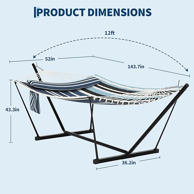 Garvee﻿ 2 Person Hammock with Stand for Outside, Double Hammock with Stand and Pillow, Max 450 Lbs Capacity with Balance Rope, Large Hammock for Outdoor Patio Backyard Poolside