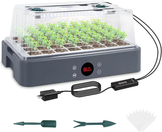 Sondiko Seed Starter Tray with Grow Light, Heated Seed Starter Kit with Temperature Display, Humidity Dome Germination Kit, Adjustable Plant Light for Seed Starting and Seedling Growth