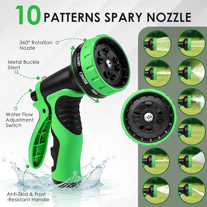 Garden Hose 50 FT, Non-Expanding Lightweight Water Hose with 10 Function Nozzle, Flexible, Kink Free, Wear-Resistant Fabric Leak Proof Garden Hoses for Outdoor, Yard, Lawn, Car, Marine, RV, Pet Bath