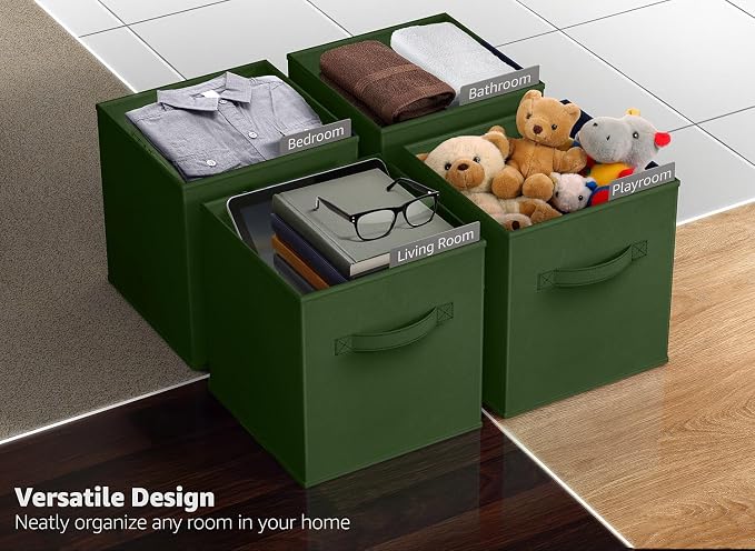Sorbus Fabric Storage Cubes, 6-Pack Foldable Bins (11 Inch, Dark Green)
