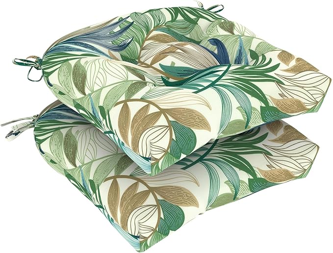 DYTXIII Set of 2 Outdoor Chair Cushions 19"x19"x4", Water Repellent Tufted Patio Seat Cushions with Ties, Thick Replacement Pads for Wicker Dining Chairs, Patio Furniture, Lush Leaf Green