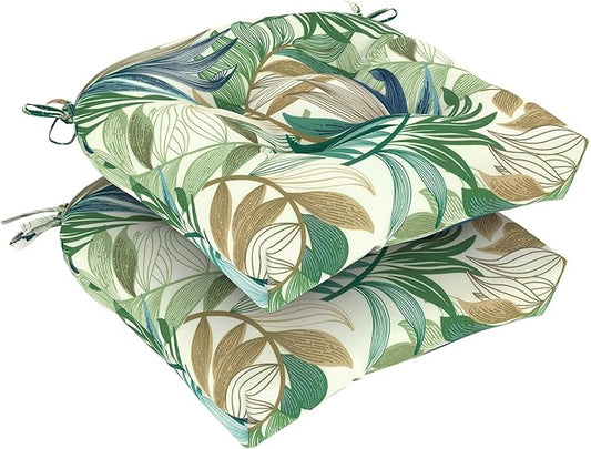 DYTXIII Set of 2 Outdoor Chair Cushions 19"x19"x4", Water Repellent Tufted Patio Seat Cushions with Ties, Thick Replacement Pads for Wicker Dining Chairs, Patio Furniture, Lush Leaf Green