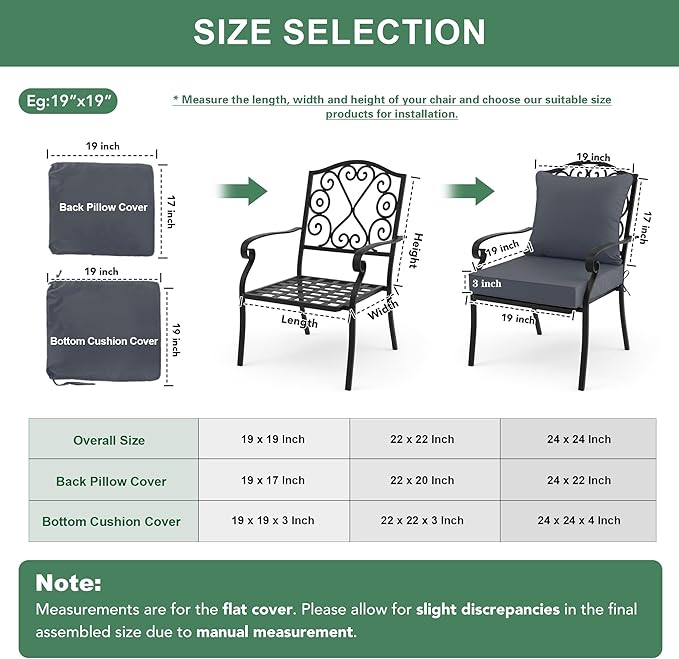 Summsun Patio Chair Cushions, Water Resistant Backrest Pillow and Seat Cushion Set for Outdoor Furniture, Sectional Sofa Cushion Replacments, 24 x 24 Inch, Dark Grey, 1 Set