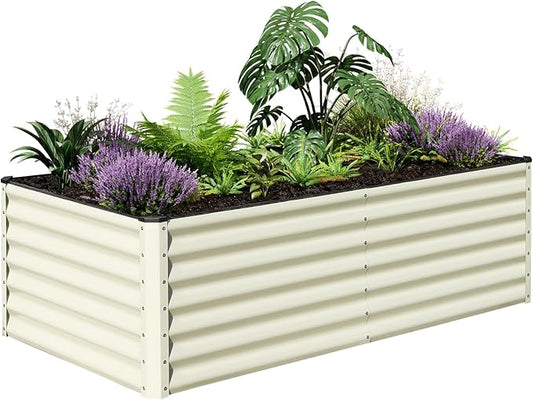 SnugNiture Galvanized Raised Garden Bed 8x4x2FT Outdoor Large Metal Planter Box Steel Kit for Planting Vegetables, Flowers, Beige White