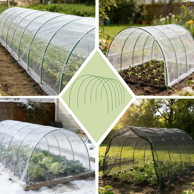 Greenhouse Hoops Grow Tunnel, 10 Set 8FT Long Fiberglass Support Garden Hoops Kit for Raised Beds, Rustproof, Flexible Garden Hoops for DIY Grow Tunnels, DIY Plant Support Garden Stakes for Row Cover