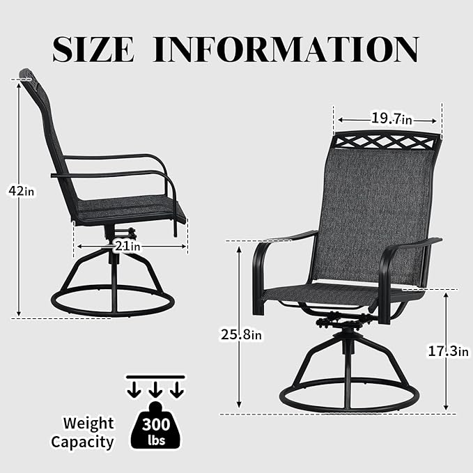 SHGJ&SOFT Patio Swivel Chairs, Waterproof Outdoor Dining Chairs with All-Weather Textilene Mesh for Deck, Garden, and Backyard (Patterned Backrest-Grey, Set of 8)