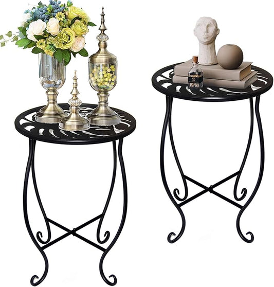 Small Side Tables for Small Space, 2 Pack Metal Outdoor Indoor Side Table, Weather Resistant Mini Metal Round Side Table Pool Chair Side Table for Patio Yard Porch Balcony Garden Bedside, Black