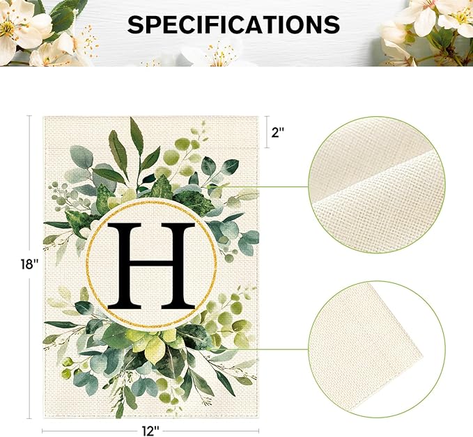 AVOIN colorlife Monogram Letter H Floral Garden Flag 12x18 Inch Double Sided Outside, Family Last Name Initial Yard Outdoor Decoration